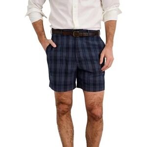Alex Mill Flat Front Shorts Men 30 Navy Madras Plaid Designer Side Tabs NWT $115